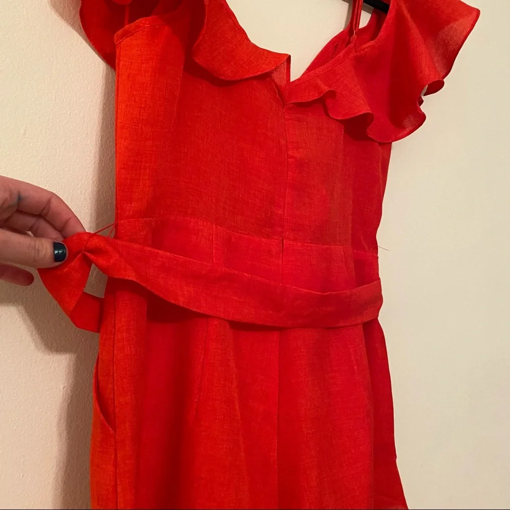 Red Cold- Shoulder Ruffle Romper - Picture 6 of 8